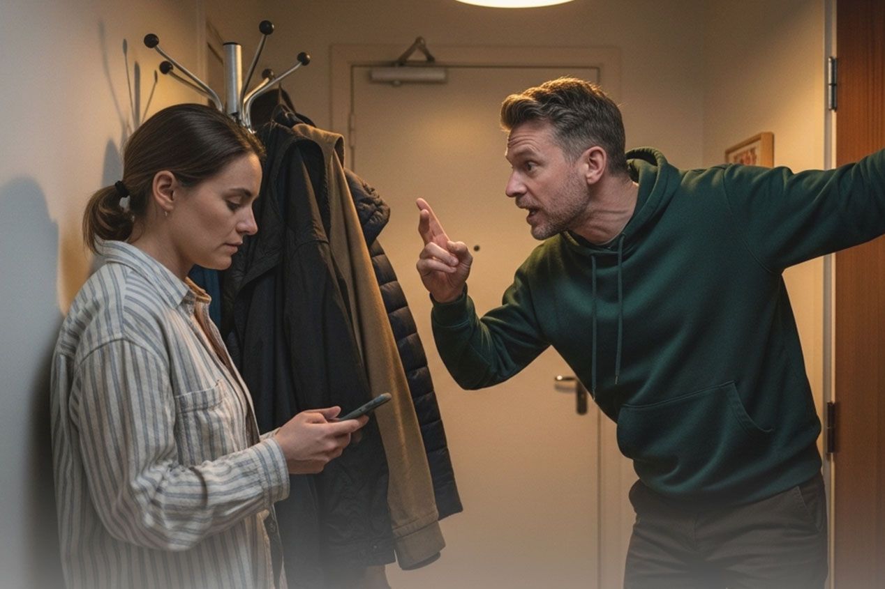 Мужчина утром на кухне потягивается